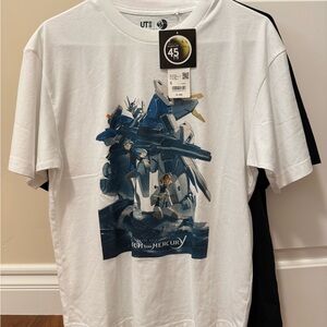 Uniqlo White Tee with Blue Graphic Design